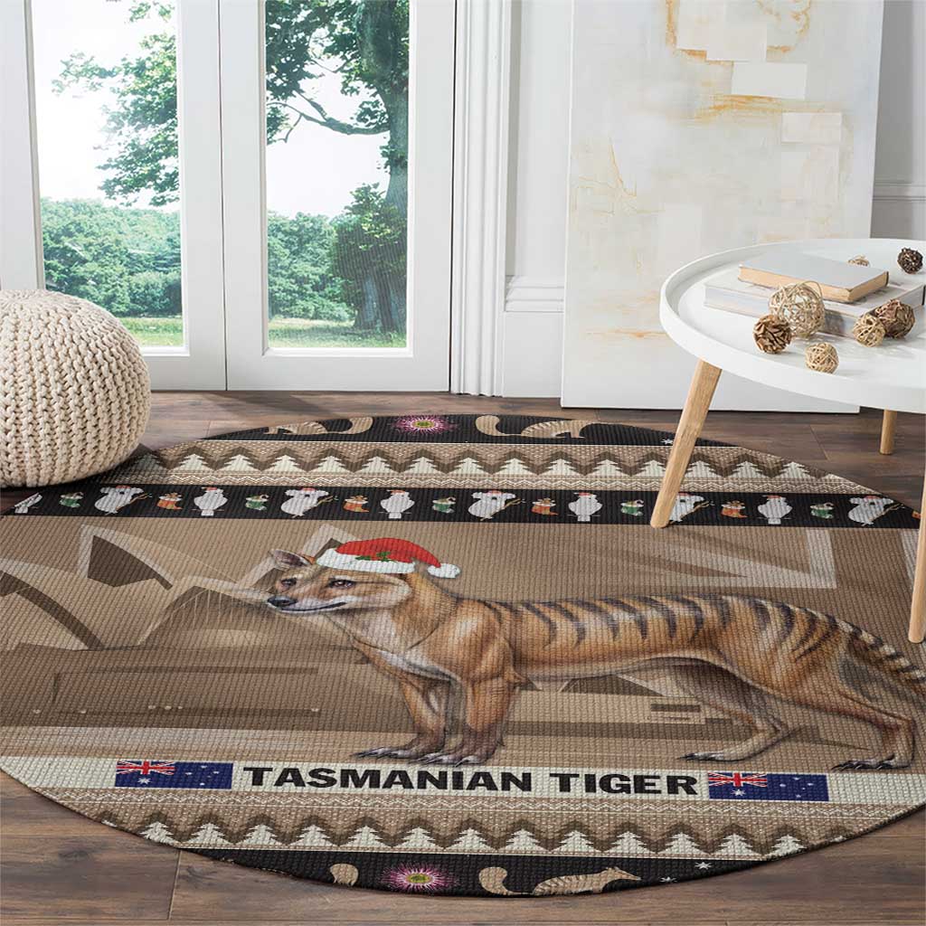 Aussie Tasmanian Tiger Round Carpet Merry Christmas