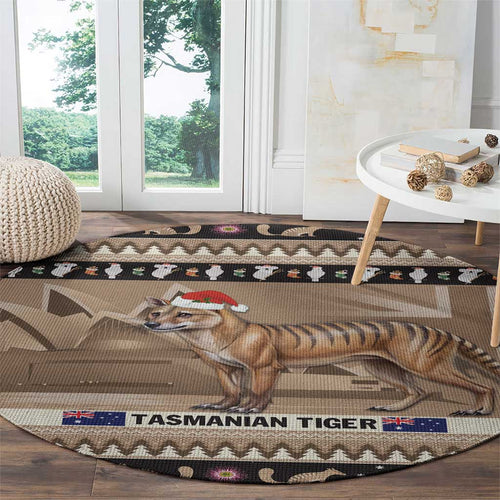 Aussie Tasmanian Tiger Round Carpet Merry Christmas