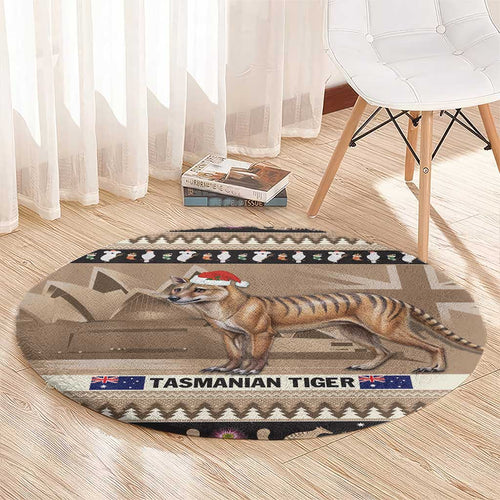 Aussie Tasmanian Tiger Round Carpet Merry Christmas