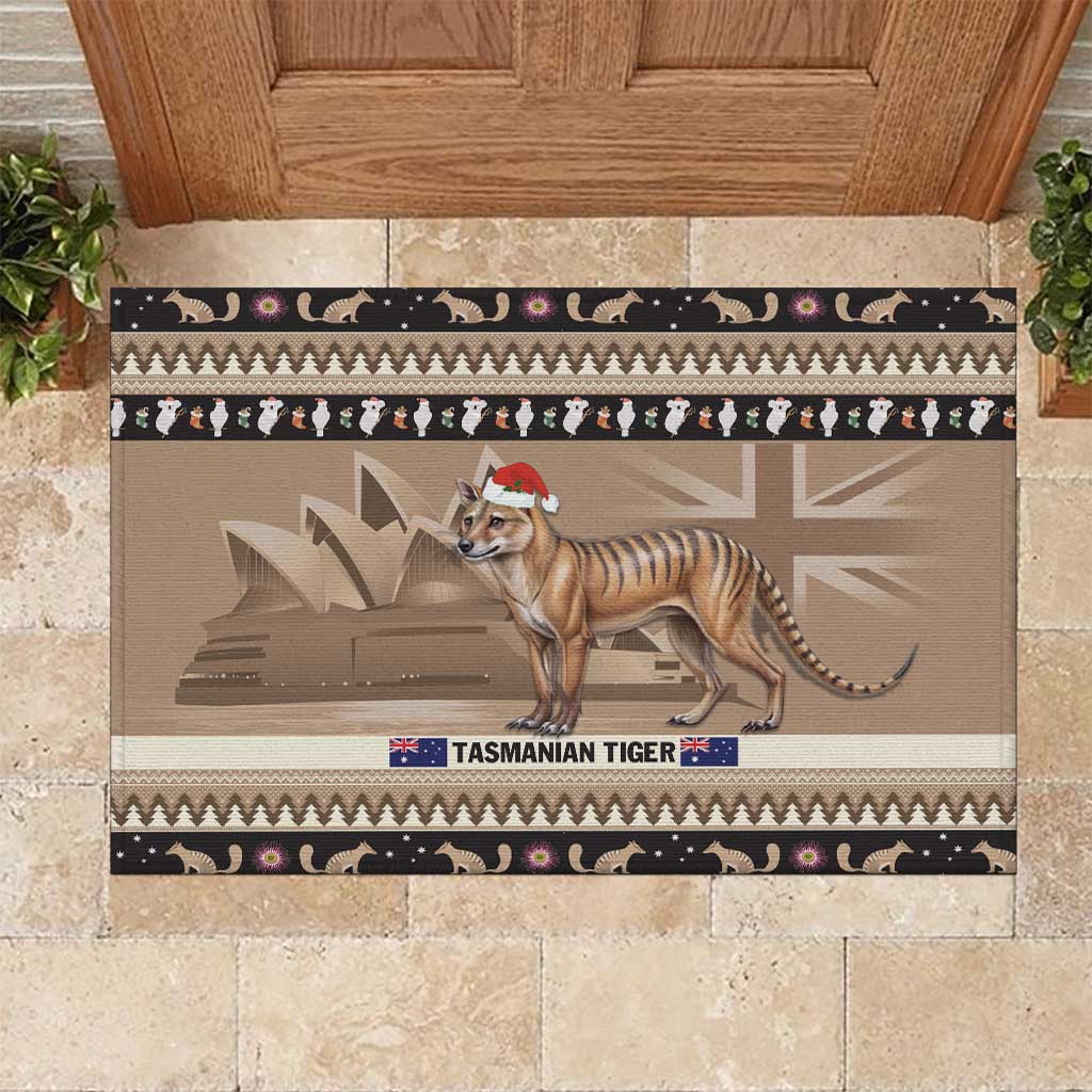 Aussie Tasmanian Tiger Rubber Doormat Merry Christmas