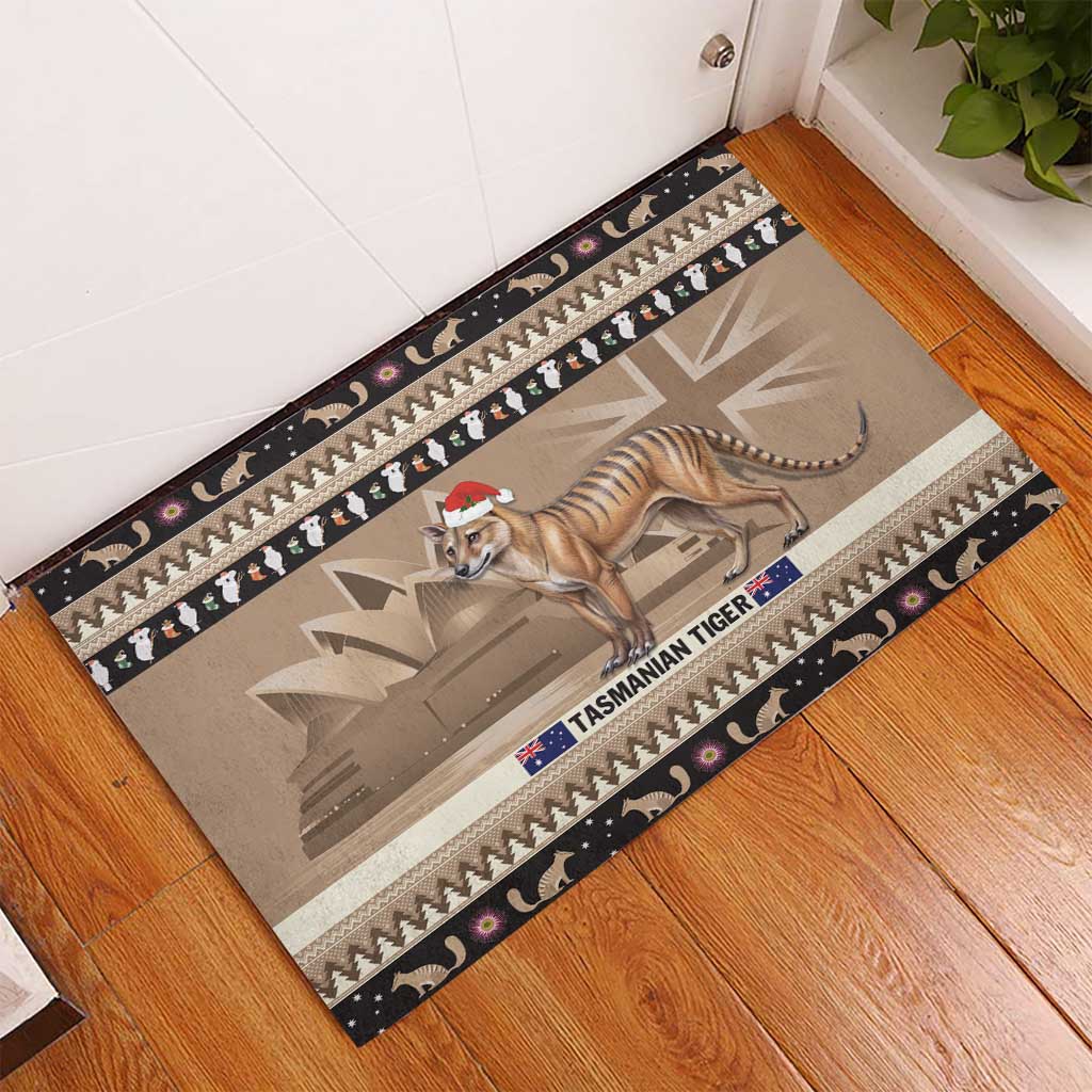 Aussie Tasmanian Tiger Rubber Doormat Merry Christmas