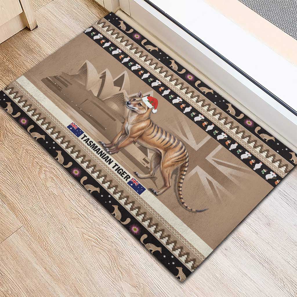 Aussie Tasmanian Tiger Rubber Doormat Merry Christmas