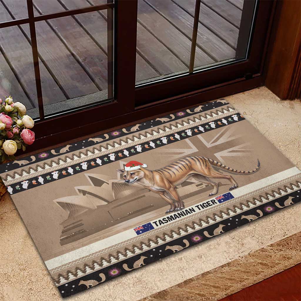 Aussie Tasmanian Tiger Rubber Doormat Merry Christmas