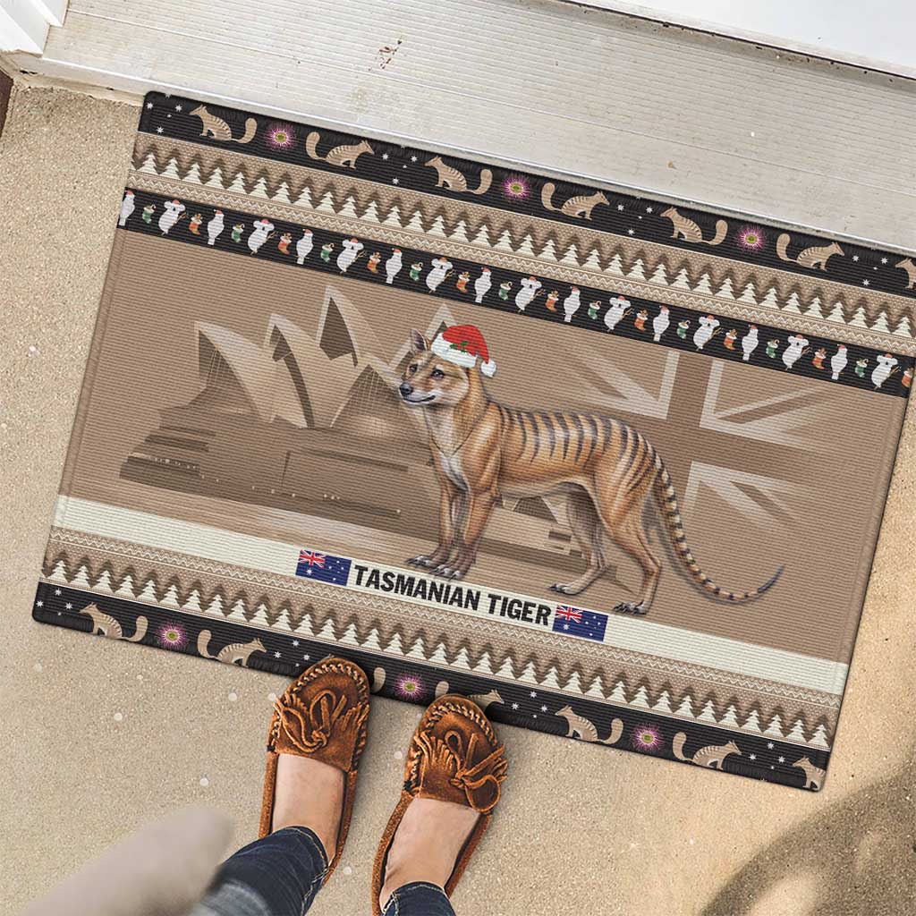 Aussie Tasmanian Tiger Rubber Doormat Merry Christmas