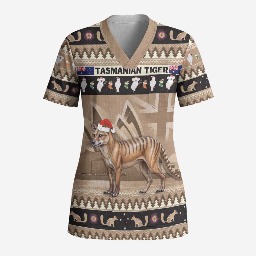 Aussie Tasmanian Tiger Scrub Top Merry Christmas - Aussie Hoodie