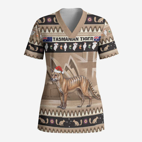 Aussie Tasmanian Tiger Scrub Top Merry Christmas - Aussie Hoodie