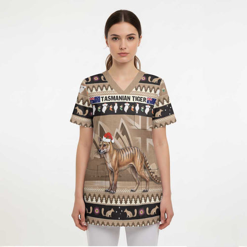 Aussie Tasmanian Tiger Scrub Top Merry Christmas - Aussie Hoodie