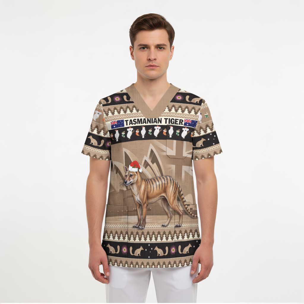 Aussie Tasmanian Tiger Scrub Top Merry Christmas - Aussie Hoodie