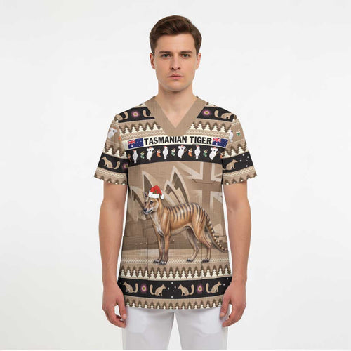 Aussie Tasmanian Tiger Scrub Top Merry Christmas - Aussie Hoodie