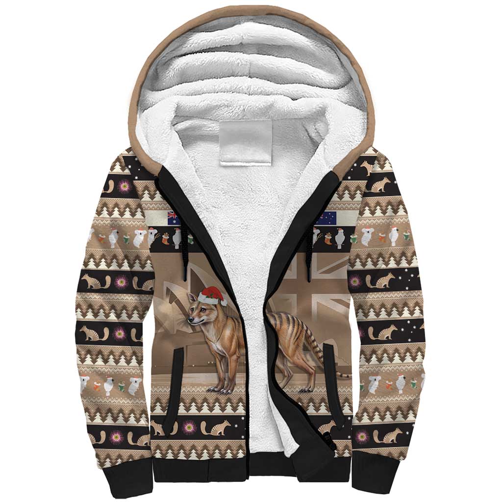 Aussie Tasmanian Tiger Sherpa Hoodie Merry Christmas