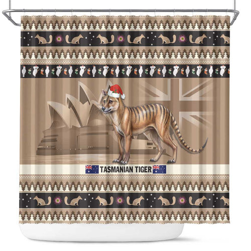 Aussie Tasmanian Tiger Shower Curtain Merry Christmas