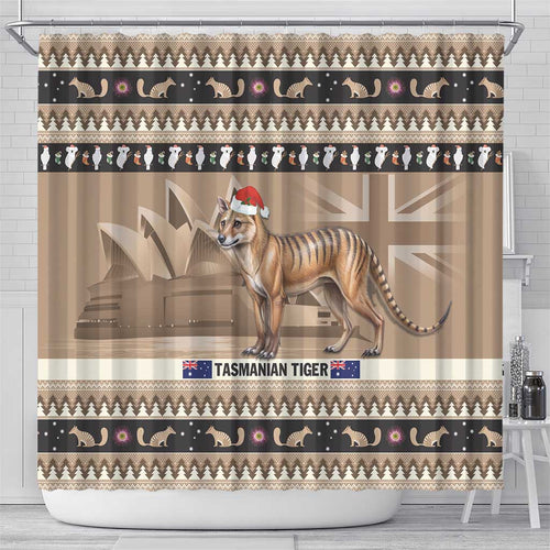 Aussie Tasmanian Tiger Shower Curtain Merry Christmas