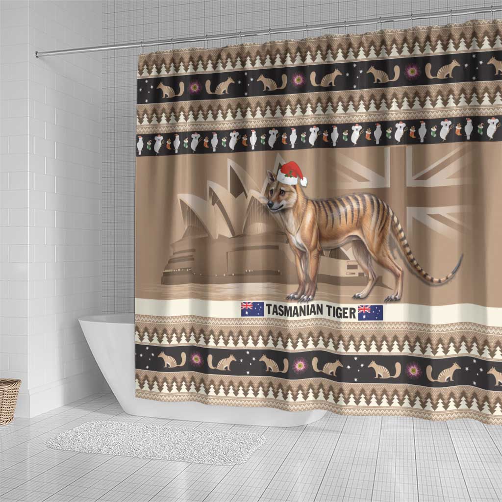 Aussie Tasmanian Tiger Shower Curtain Merry Christmas