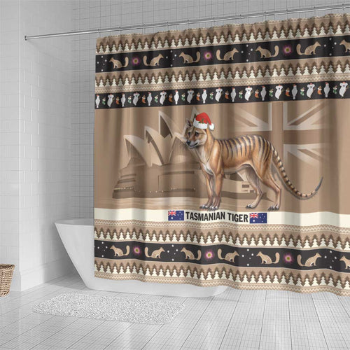 Aussie Tasmanian Tiger Shower Curtain Merry Christmas