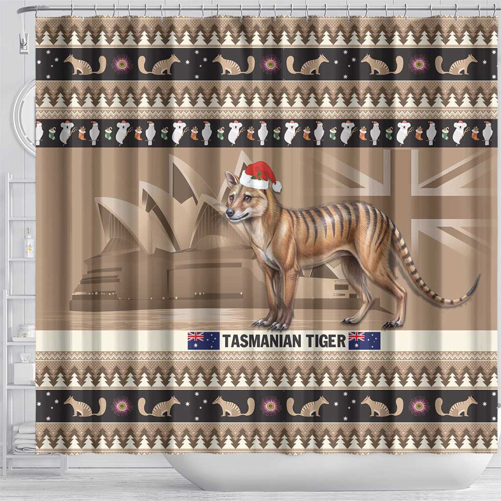 Aussie Tasmanian Tiger Shower Curtain Merry Christmas