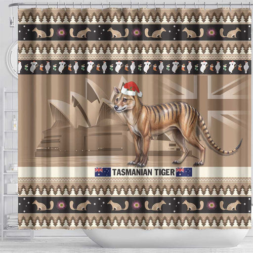 Aussie Tasmanian Tiger Shower Curtain Merry Christmas
