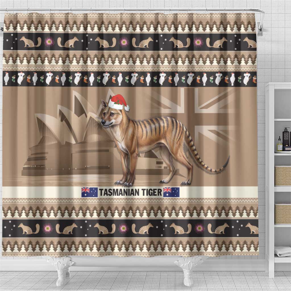 Aussie Tasmanian Tiger Shower Curtain Merry Christmas
