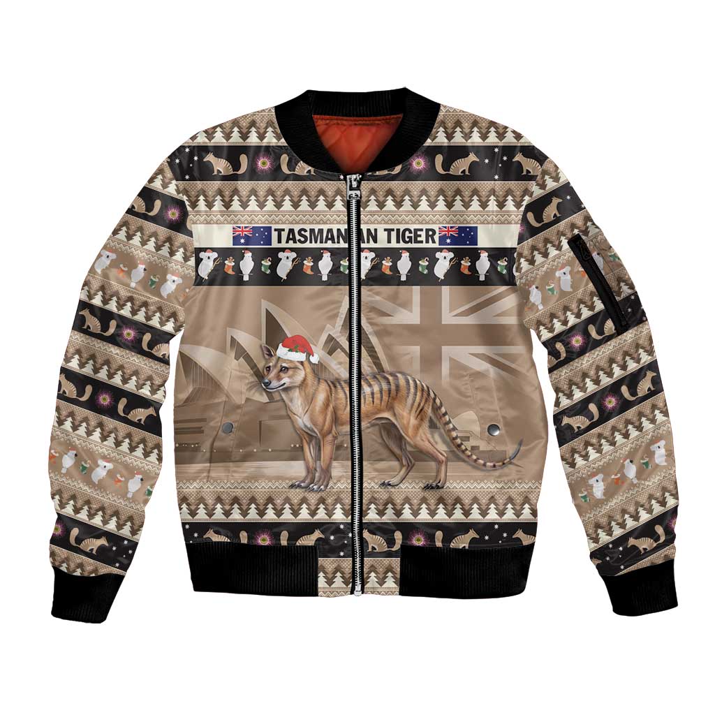 Aussie Tasmanian Tiger Sleeve Zip Bomber Jacket Merry Christmas