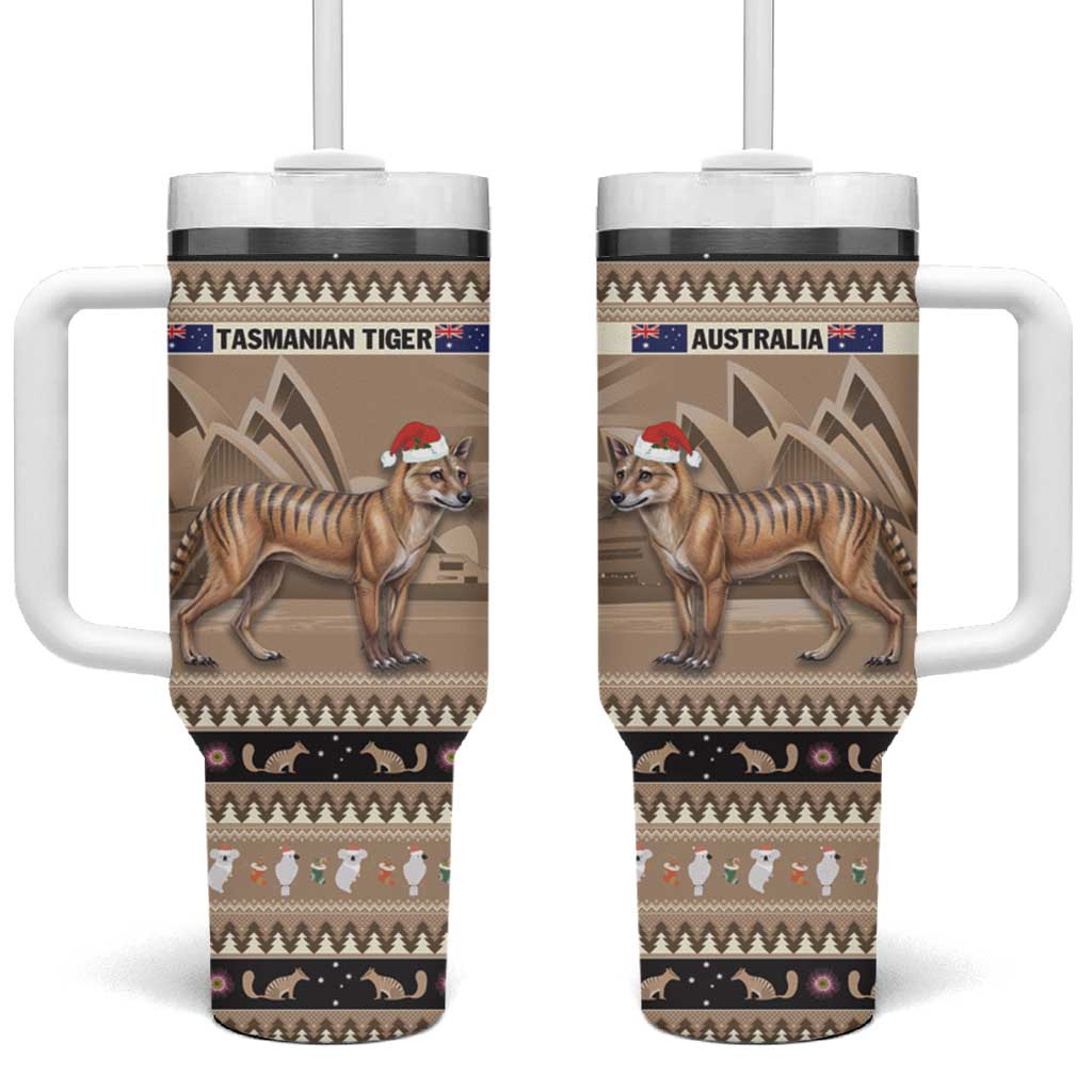 Aussie Tasmanian Tiger Tumbler With Handle Merry Christmas
