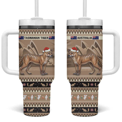 Aussie Tasmanian Tiger Tumbler With Handle Merry Christmas