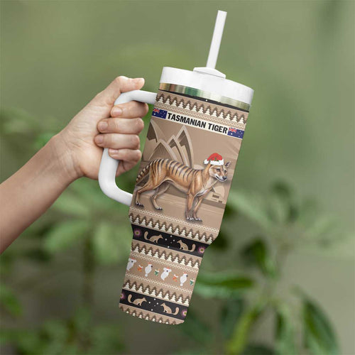 Aussie Tasmanian Tiger Tumbler With Handle Merry Christmas