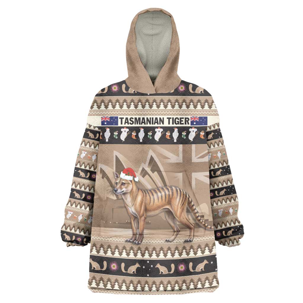 Aussie Tasmanian Tiger Wearable Blanket Hoodie Merry Christmas