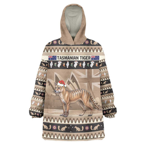 Aussie Tasmanian Tiger Wearable Blanket Hoodie Merry Christmas