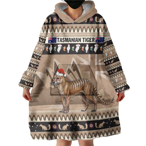 Aussie Tasmanian Tiger Wearable Blanket Hoodie Merry Christmas