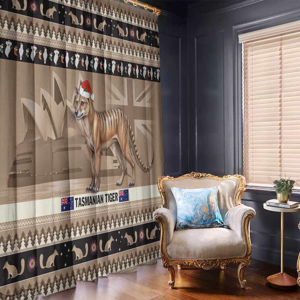 Aussie Tasmanian Tiger Window Curtain Merry Christmas