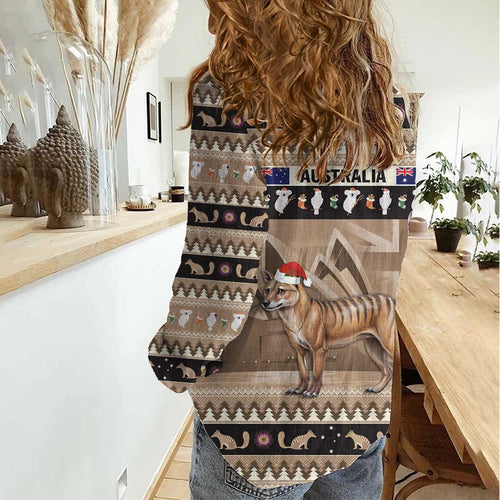 Aussie Tasmanian Tiger Women Casual Shirt Merry Christmas