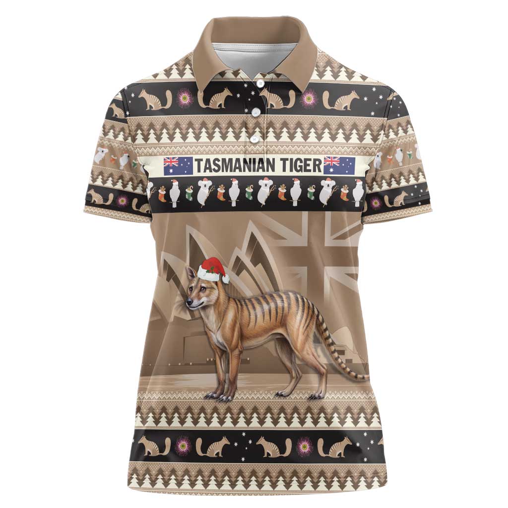 Aussie Tasmanian Tiger Women Polo Shirt Merry Christmas