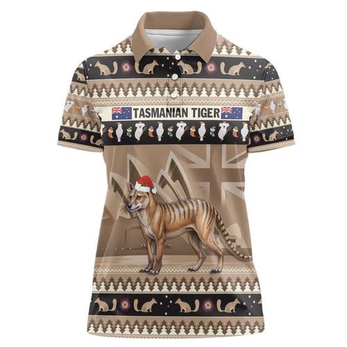 Aussie Tasmanian Tiger Women Polo Shirt Merry Christmas