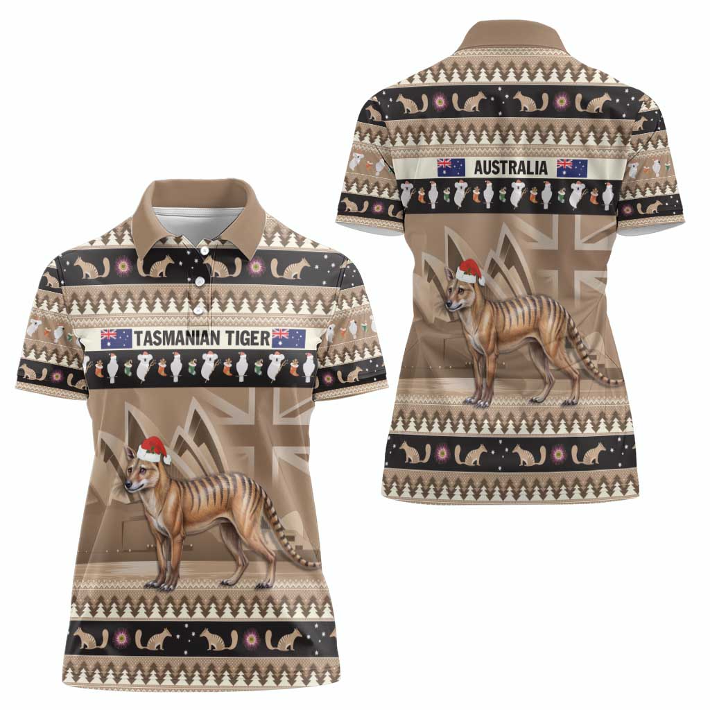 Aussie Tasmanian Tiger Women Polo Shirt Merry Christmas