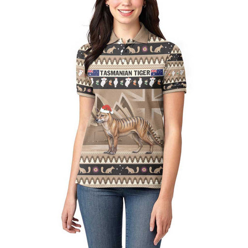Aussie Tasmanian Tiger Women Polo Shirt Merry Christmas