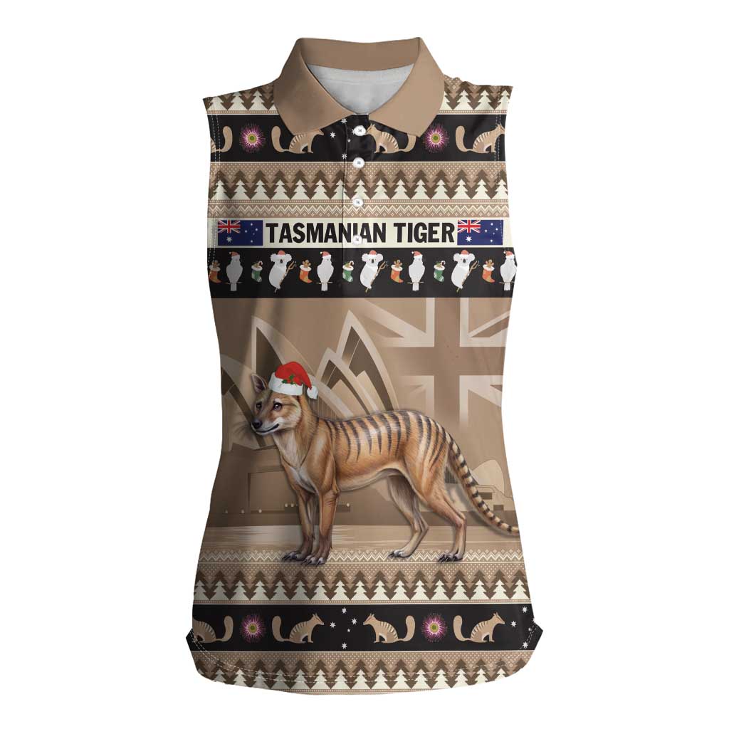 Aussie Tasmanian Tiger Women Sleeveless Polo Shirt Merry Christmas