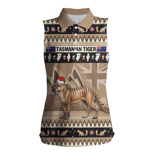 Aussie Tasmanian Tiger Women Sleeveless Polo Shirt Merry Christmas