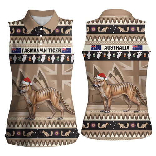 Aussie Tasmanian Tiger Women Sleeveless Polo Shirt Merry Christmas