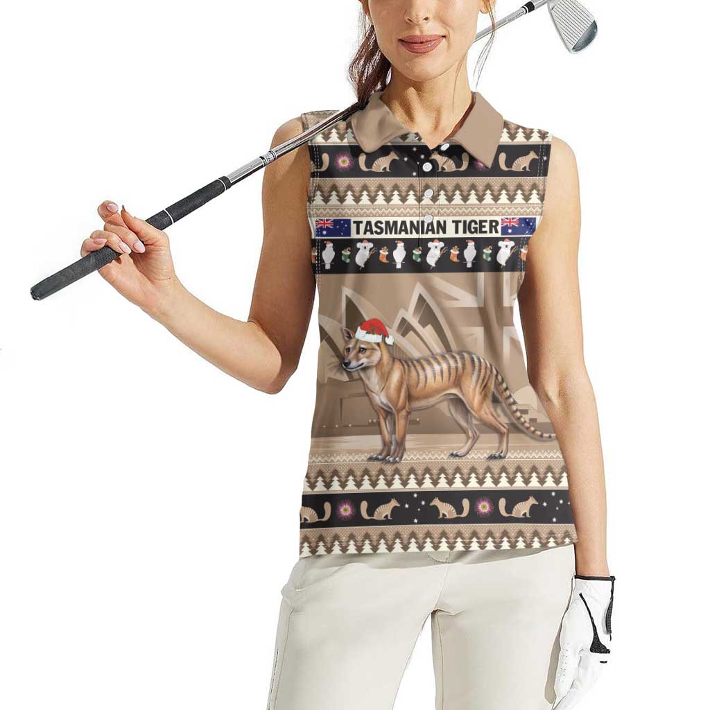 Aussie Tasmanian Tiger Women Sleeveless Polo Shirt Merry Christmas