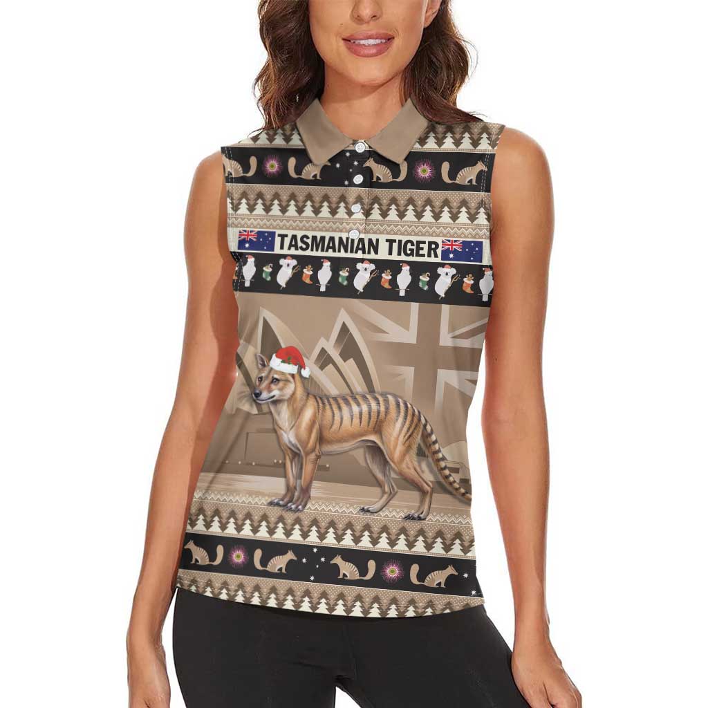 Aussie Tasmanian Tiger Women Sleeveless Polo Shirt Merry Christmas