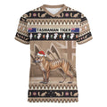 Aussie Tasmanian Tiger Women V-Neck T-Shirt Merry Christmas