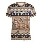Aussie Tasmanian Tiger Women V-Neck T-Shirt Merry Christmas
