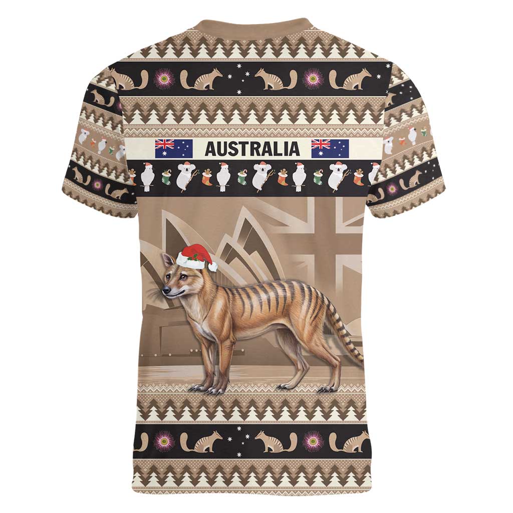 Aussie Tasmanian Tiger Women V-Neck T-Shirt Merry Christmas