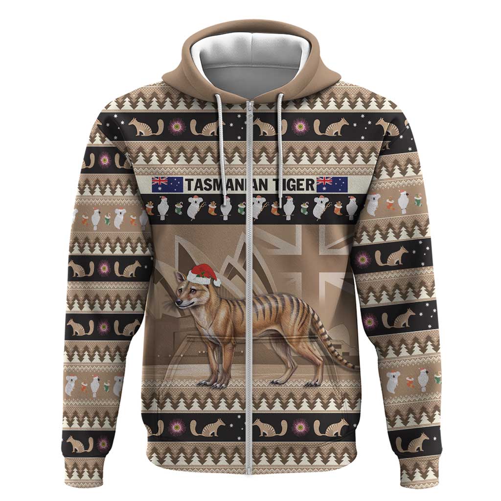 Aussie Tasmanian Tiger Zip Hoodie Merry Christmas