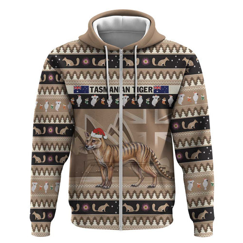 Aussie Tasmanian Tiger Zip Hoodie Merry Christmas