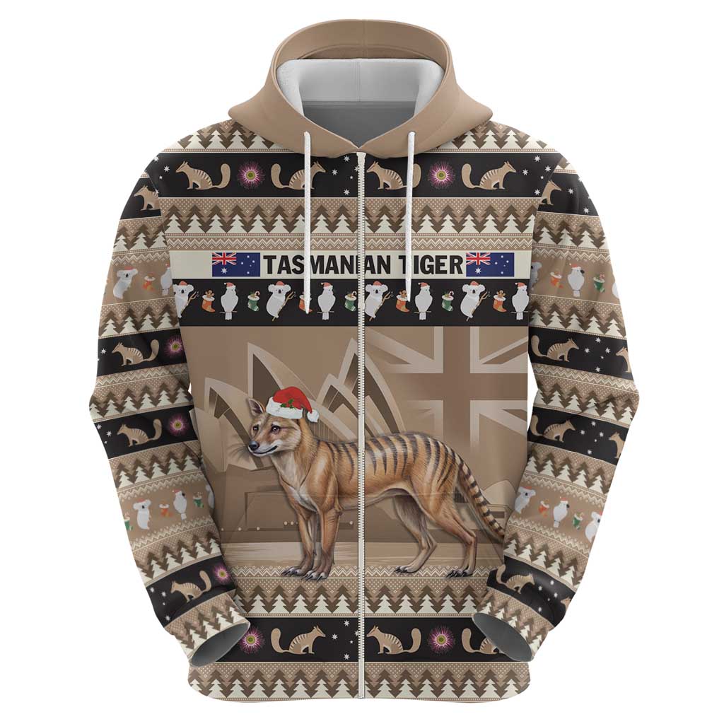 Aussie Tasmanian Tiger Zip Hoodie Merry Christmas