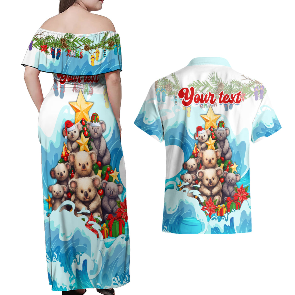 personalised-australia-koala-christmas-couples-matching-off-shoulder-maxi-dress-and-hawaiian-shirt-merry-and-bright-breaking-wave