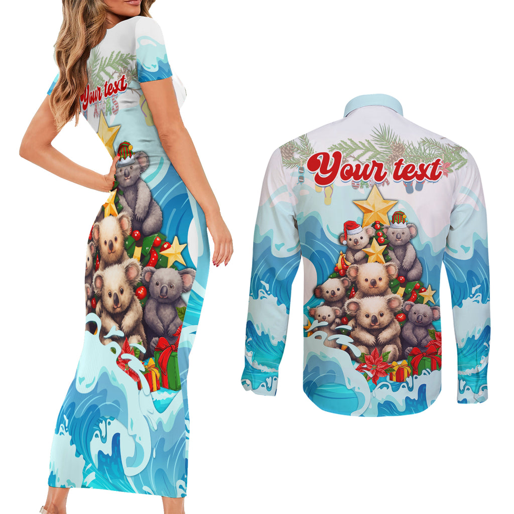 personalised-australia-koala-christmas-couples-matching-short-sleeve-bodycon-dress-and-long-sleeve-button-shirt-merry-and-bright-breaking-wave