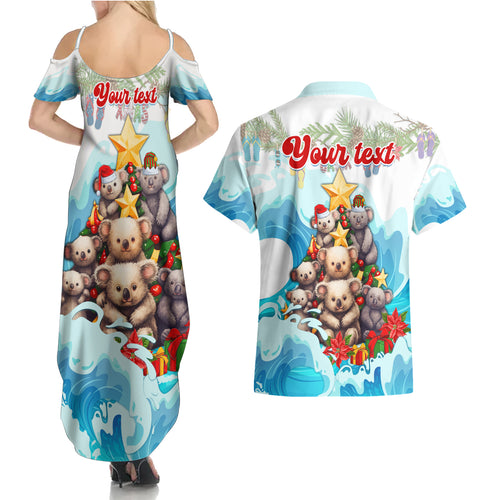 personalised-australia-koala-christmas-couples-matching-summer-maxi-dress-and-hawaiian-shirt-merry-and-bright-breaking-wave