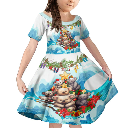personalised-australia-koala-christmas-family-matching-mermaid-dress-and-hawaiian-shirt-merry-and-bright-breaking-wave