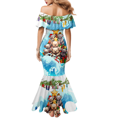 personalised-australia-koala-christmas-family-matching-mermaid-dress-and-hawaiian-shirt-merry-and-bright-breaking-wave